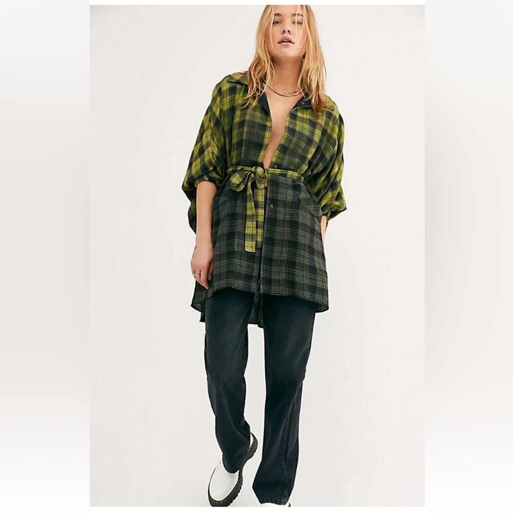 We the free- you wish over sized ombré kaftan flannel shirt jacket size xs - Picture 3 of 15